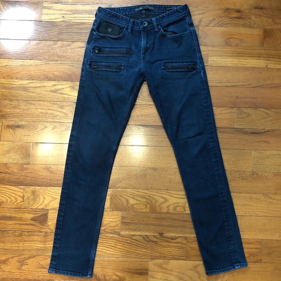 Guess Slim Tapered Jeans Women's 29 Blue with Black Zipper Details - Picture 1 of 12